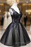 Adorable Black V Neckline Lace and Tulle Prom Dress, Short Prom Dresses