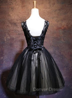 Adorable Black V Neckline Lace and Tulle Prom Dress, Short Prom Dresses