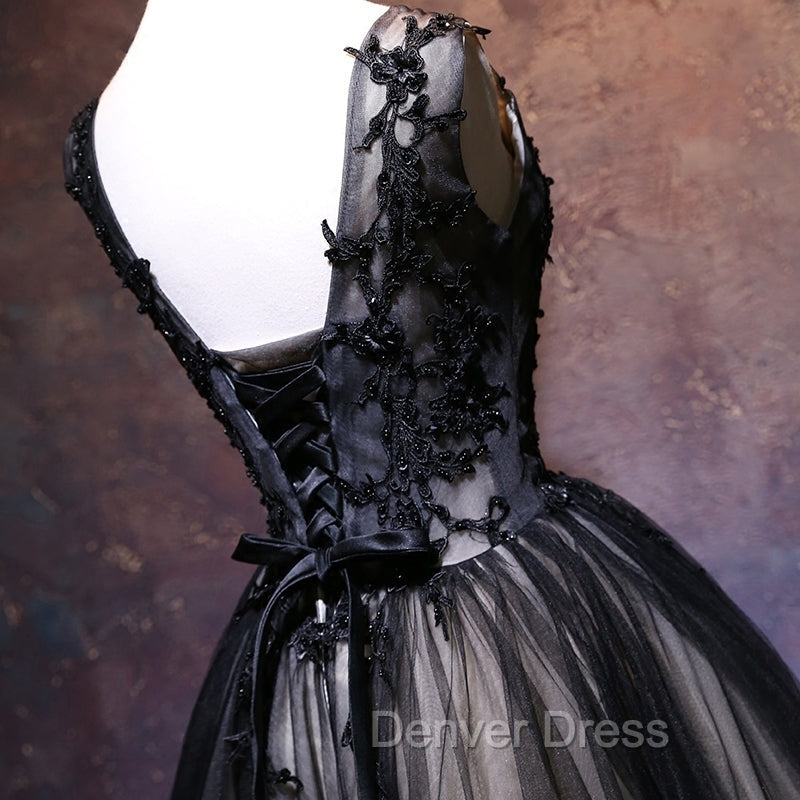 Adorable Black V Neckline Lace and Tulle Prom Dress, Short Prom Dresses