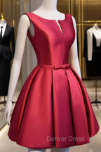 Adorable Cute Wine Red Satin Short Prom Dresses , New Party Dresses