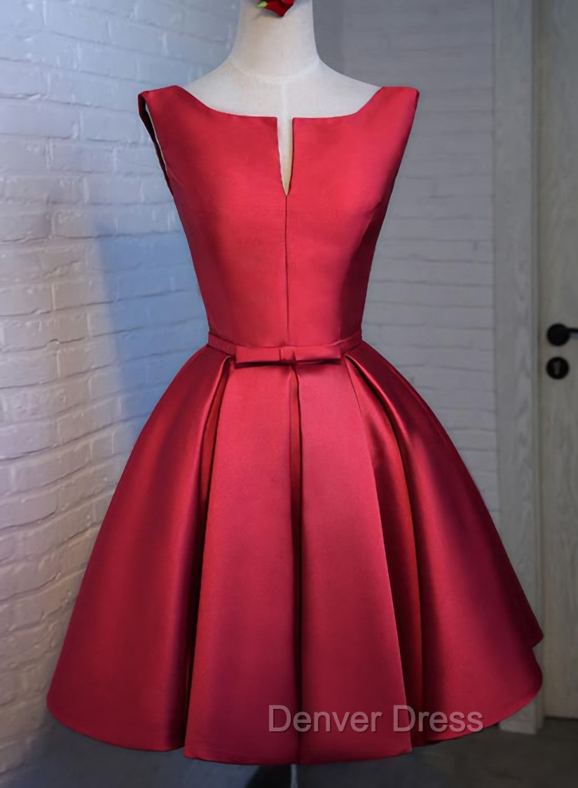Adorable Cute Wine Red Satin Short Prom Dresses , New Party Dresses Main image