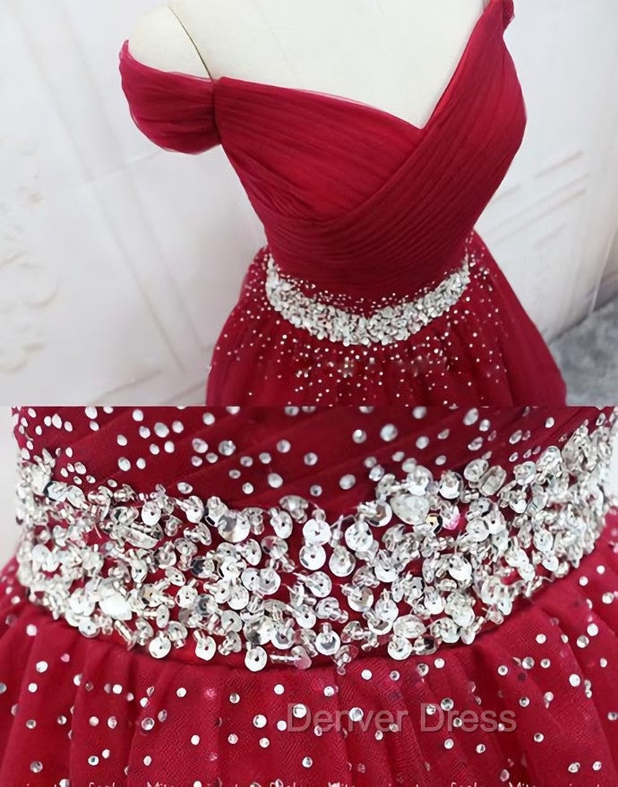 Adorable Dark Red Homecoming Dresses , Tulle Off the Shoulder Party Dresses
