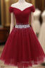Adorable Dark Red Homecoming Dresses , Tulle Off the Shoulder Party Dresses