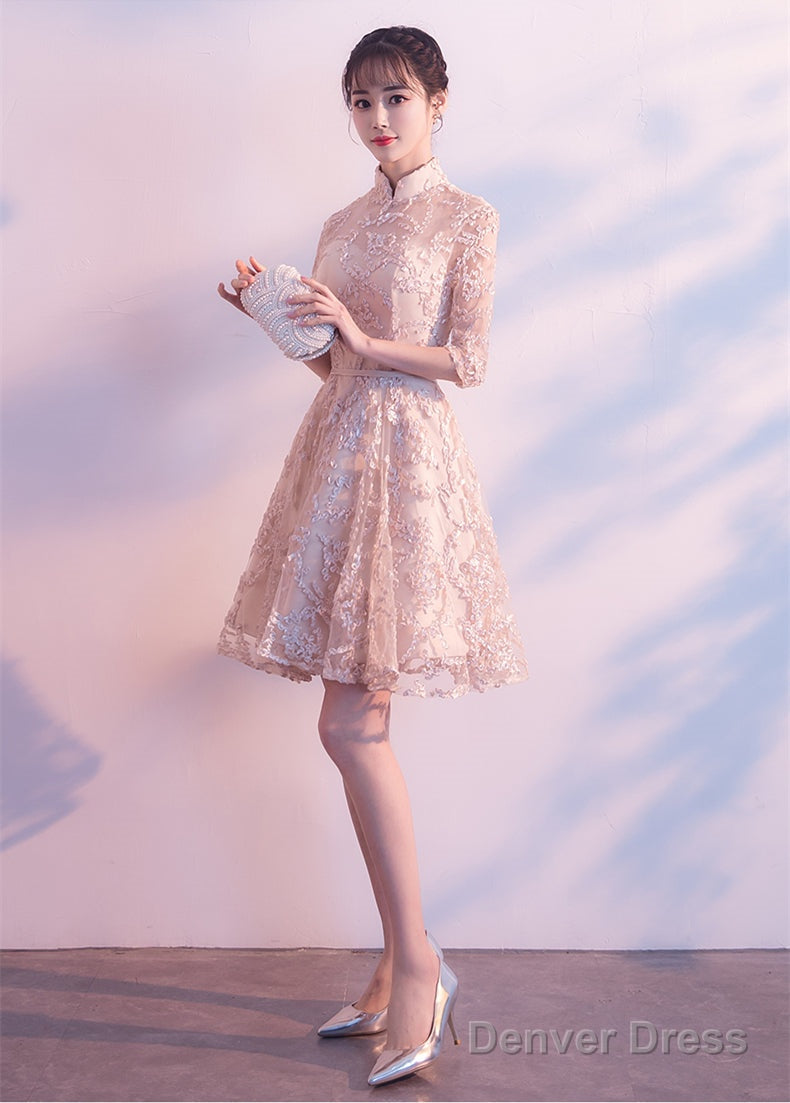 Adorable High Neckline Lace Short Party Dress Formal Dress, Lace Short Prom Dress