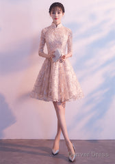 Adorable High Neckline Lace Short Party Dress Formal Dress, Lace Short Prom Dress