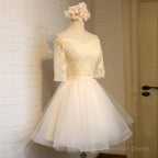 Adorable Knee Length Tulle with Lace Applique Prom Dress, Homecoming Dresses