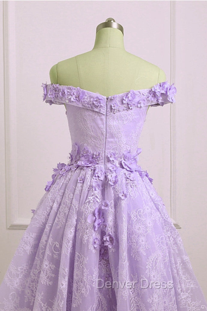 Adorable Lace Light Purple High Low Homecoming Dresses, Cute Sweetheart Prom Dresses Secondary image
