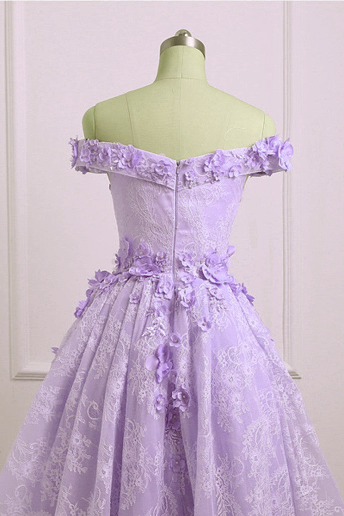 Adorable Lace Light Purple High Low Homecoming Dress, Cute Sweetheart Prom Dresses