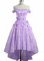 Adorable Lace Light Purple High Low Homecoming Dress, Cute Sweetheart Prom Dresses