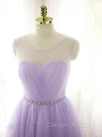 Adorable Light Purple Round Neckline Beaded Short Prom Dresses, Cute Homecoming Dresses