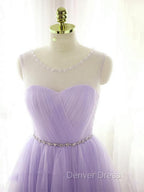 Adorable Light Purple Round Neckline Beaded Short Prom Dress, Cute Homecoming Dresses