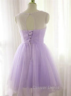 Adorable Light Purple Round Neckline Beaded Short Prom Dresses, Cute Homecoming Dresses