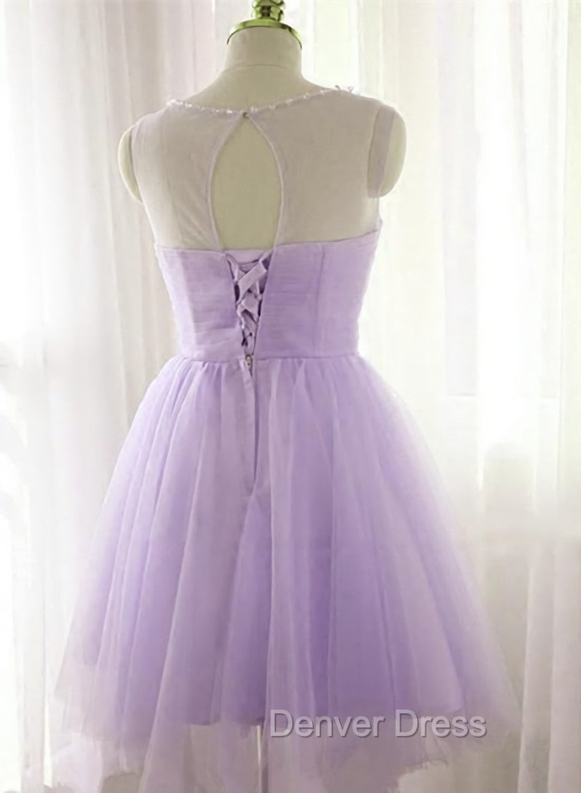 Adorable Light Purple Round Neckline Beaded Short Prom Dresses, Cute Homecoming Dresses