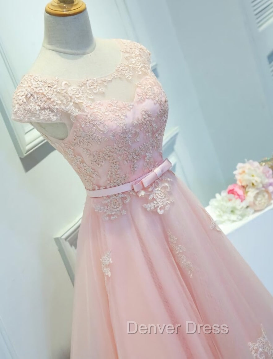 Adorable Pink Knee Length Prom Dress, Lace Applique Cute Homecoming Dresses