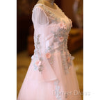 Adorable Pink Tulle Knee Length Long Sleeves Prom Dress, Pink Homecoming Dresses