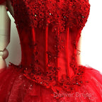 Adorable Red Sweetheart Shiny Tulle Off Shoulder Short Homecoming Dress, Red Prom Dresses