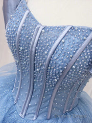 Adult Dress A-Line Blue Sheer Long Ball Dress Blue Sweet Dress Off Shoulder Prom Dresses