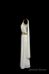 Aesthetic A Line Square Neckline White Chiffon Prom Dress Ruffle Long Party Dress