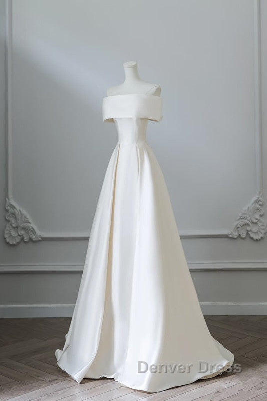 Aesthetic Ball Gown Strapless Ivory Satin Long Wedding Dresses Brides Dresses