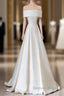 Aesthetic Ball Gown Strapless Ivory Satin Long Wedding Dresses Brides Dresses