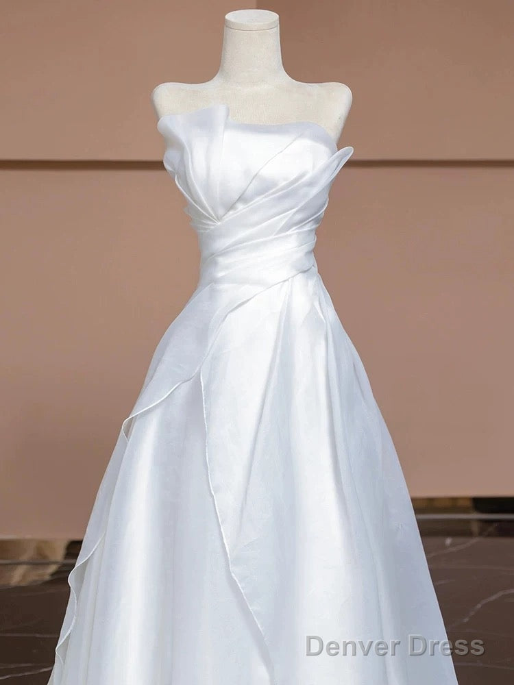 Aesthetic Ball Gown Strapless White Long Wedding Dresses Brides Dress
