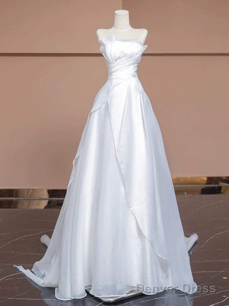 Aesthetic Ball Gown Strapless White Long Wedding Dresses Brides Dress Main image
