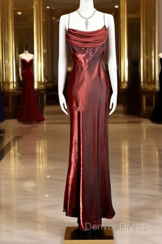 Aesthetic Mermaid Spaghetti Straps Burgundy Prom Dress Ruffle Long Prom Dresses Main image