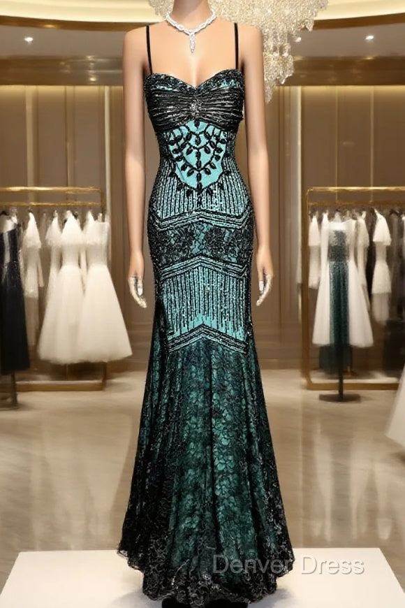 Aesthetic Mermaid Spaghetti Straps Green Prom Dress Long Prom Dresses Main image