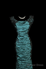 Aesthetic Mermaid Square Neckline Blue Taffeta Prom Dress Ruffle Long Party Dress