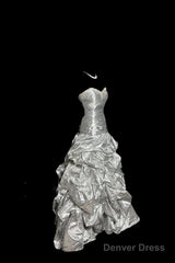 Aesthetic Mermaid Sweetheart Neckline Gray Taffeta Prom Dress Ruffle Long Party Dress