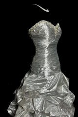 Aesthetic Mermaid Sweetheart Neckline Gray Taffeta Prom Dress Ruffle Long Party Dress