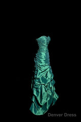 Aesthetic Mermaid Sweetheart Neckline Green Taffeta Prom Dress Ruffle Long Party Dress