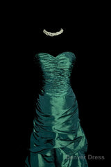 Aesthetic Mermaid Sweetheart Neckline Green Taffeta Prom Dress Ruffle Long Party Dress