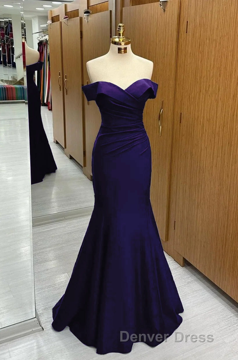 Long Navy Prom Dresses Mermaid Off The Shoulder Sweetheart Sleeveless