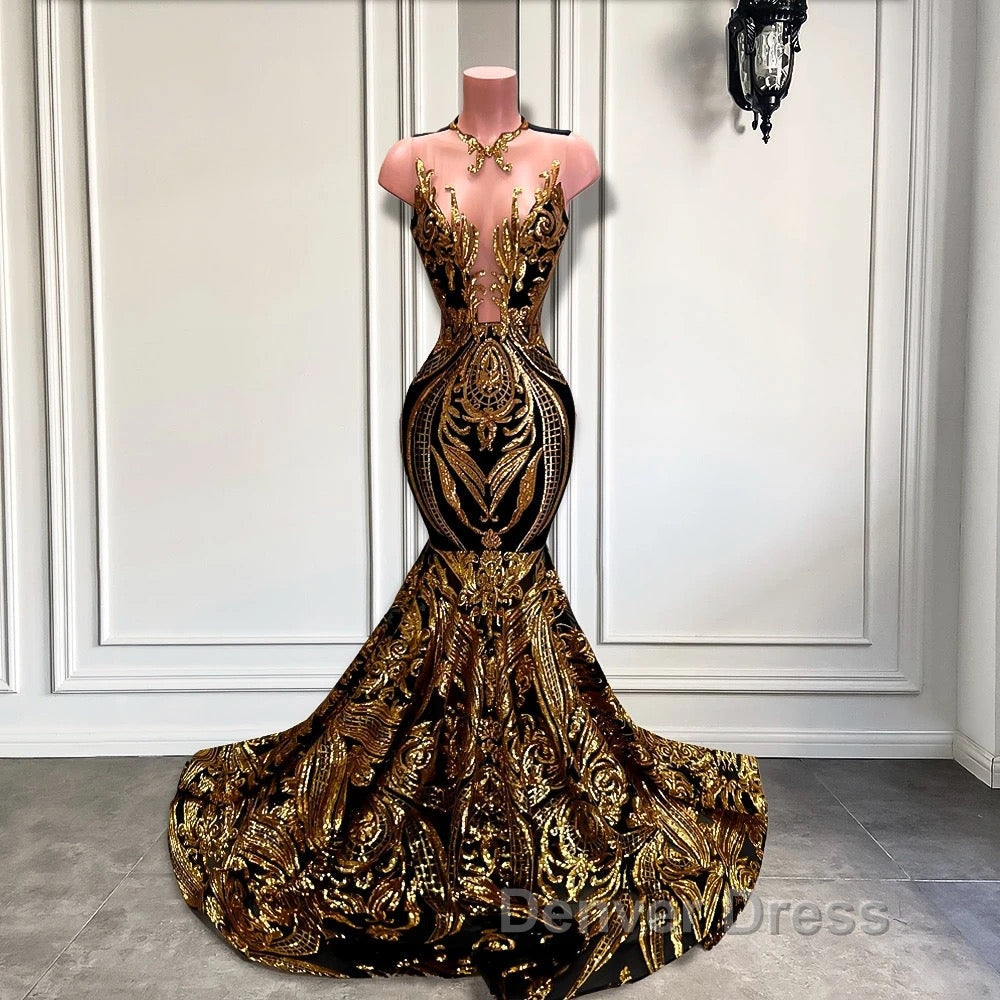 Long Sleeveless Mermaid Prom Dresses with Gold Sequins Secondary image