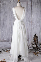 Affordable A-line Asymmetric Lace Chiffon Open Back Wedding Dresses