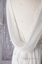 Affordable A Line Asymmetric Lace Chiffon Open Back Wedding Dresses
