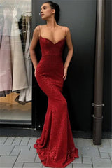 Affordable Sheath Sequins Long Cheap Prom Dress | Spaghetti Straps Sexy Evening Dress