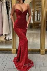 Affordable Sheath Sequins Long Cheap Prom Dress | Spaghetti Straps Sexy Evening Dress