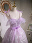 Aline Lace Short Purple Prom Dresses,  Puffy Purple Homecoming Dresses