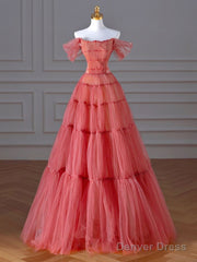 Aline Off Shoulder Long Prom Dresses, Red Formal Graduation Dress With Beading Sequin