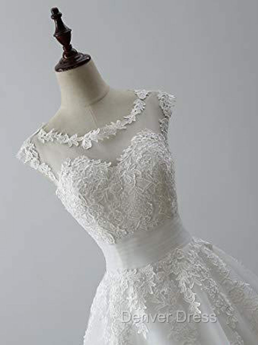 Aline Round Neck Tulle Lace Short White Prom Dresses, White Lace Homecoming Dresses