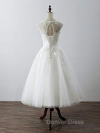 Aline Round Neck Tulle Lace Short White Prom Dress, White Lace Homecoming Dresses