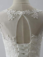 Aline Round Neck Tulle Lace Short White Prom Dresses, White Lace Homecoming Dresses