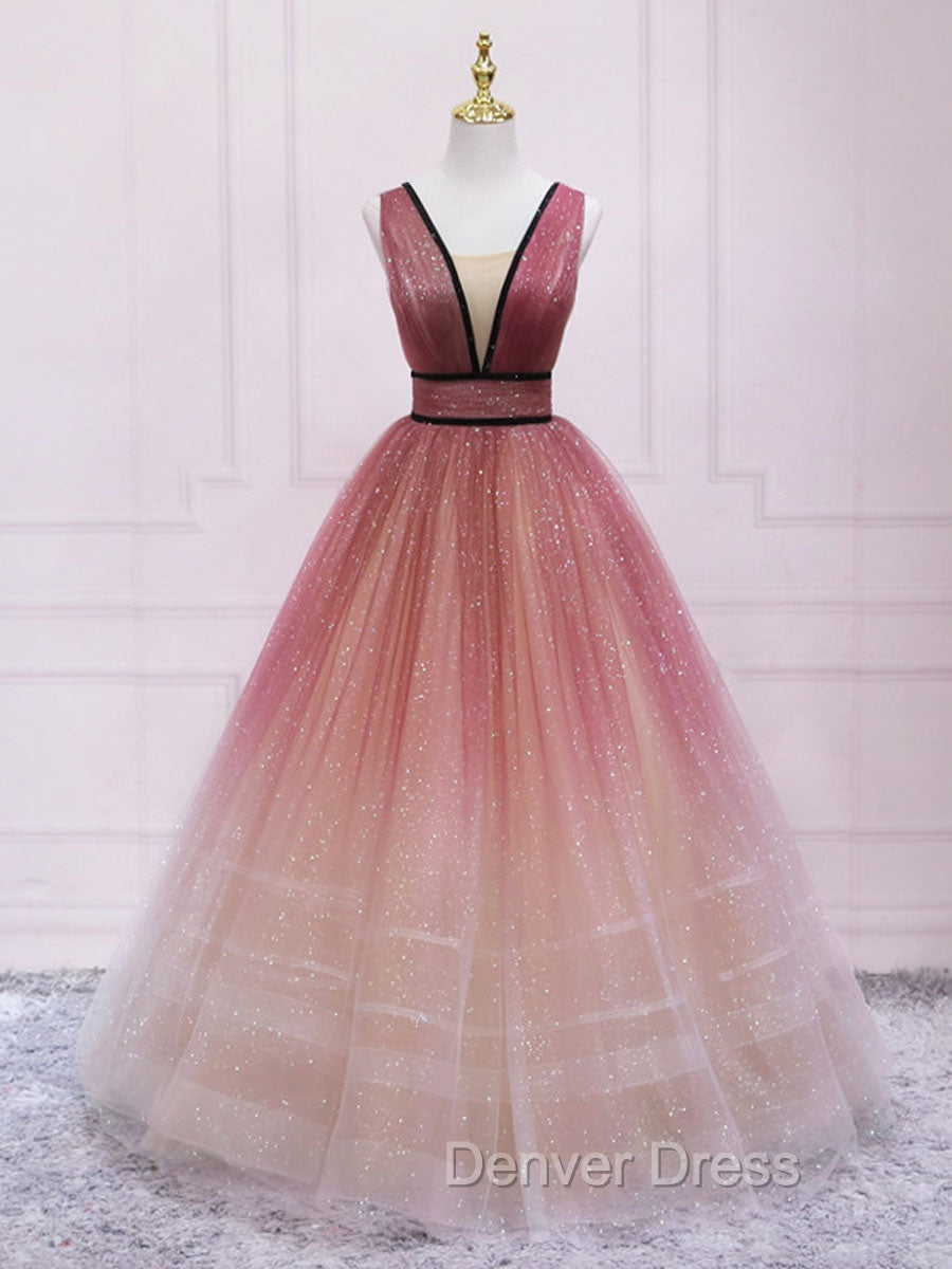 Aline V Neck Tulle Long Prom Dresses Tulle Long Formal Graduation Dresses