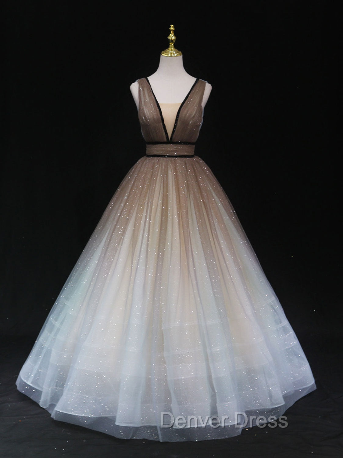 Aline V Neck Tulle Long Prom Dresses Tulle Long Formal Graduation Dresses Secondary image