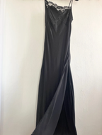 Simple A Line Spaghetti Strap Lace Satin Prom Dress Wedding Guest Dresses With Slit