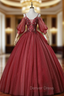 Always Remember Wearing Burgundy Ball Gowns Tulle Spagehtti Straps Short Sleeve Quinceanera Dresses