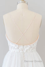 Amazing Long A-line Chapel Train Appliques Tulle Backless Wedding Dresses