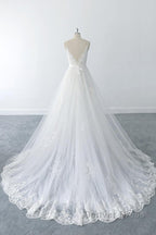 Amazing Long A Line V Neck Ruffle Appliques Tulle Wedding Dresses